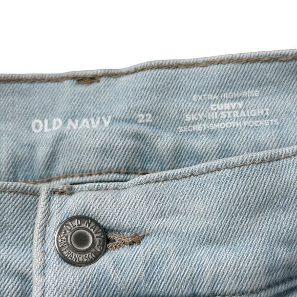 OLD NAVY Jeans Plus Size 22 Curvy Sky Hi Straight Blue Distressed Button Fly - Picture 4 of 13